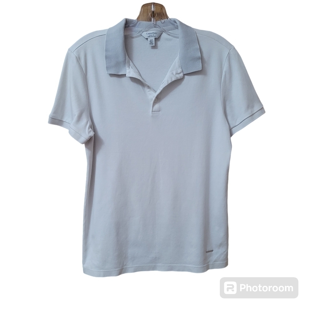Calvin Klein Classic Fit White Cotton Collared Shirt Size S